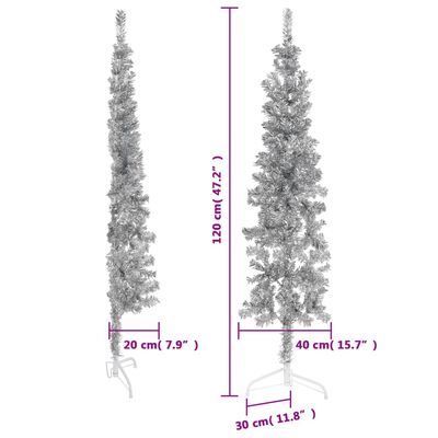 vidaXL Tanka umjetna polovica božićnog drvca sa stalkom srebrna 120 cm