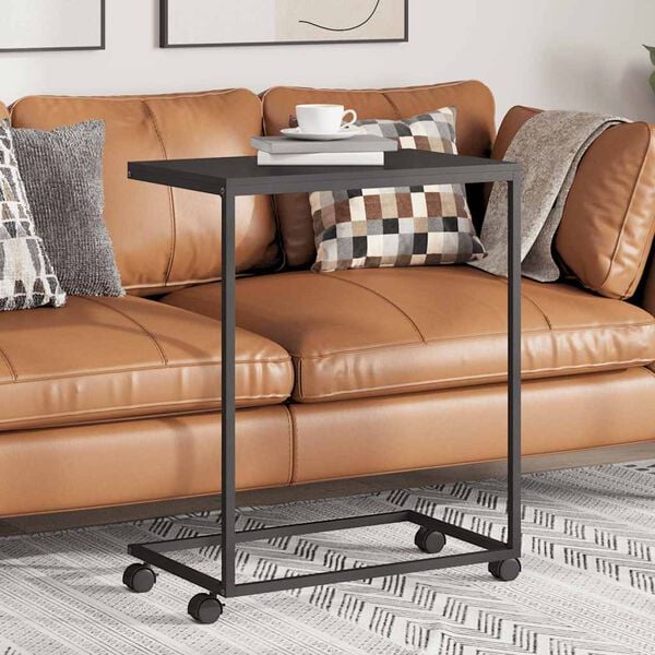 vidaXL Bočni stolić s kotačima crna 55x35x70 cm konstruirano drvo