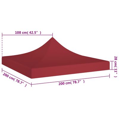 vidaXL Krov za šator za zabave 2 x 2 m bordo 270 g/m²