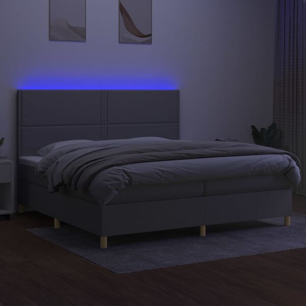 vidaXL Krevet box spring s madracem LED svjetlosivi 200x200 cm tkanina