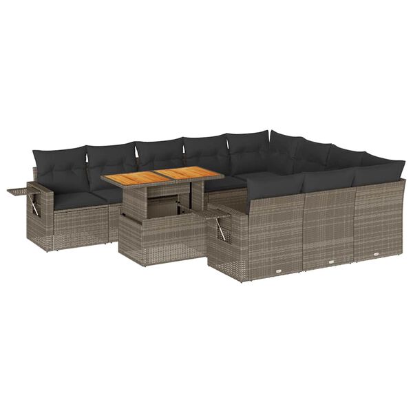 vidaXL 11-dijelni set vrtnih sofa od poliratana s jastucima sivi