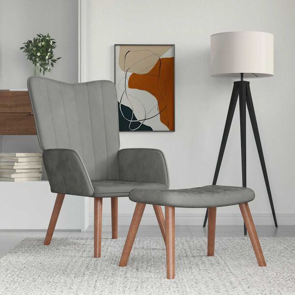 vidaXL Stolica za opuštanje s osloncem za noge svjetlosiva baršunasta