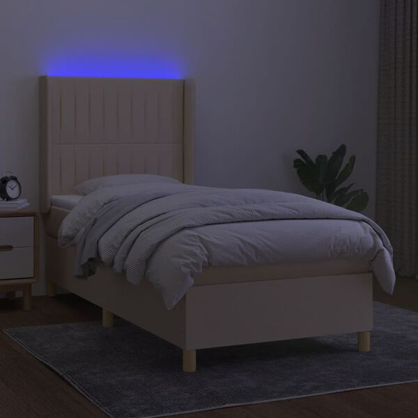 vidaXL Krevet box spring s madracem LED krem 100x200 cm od tkanine