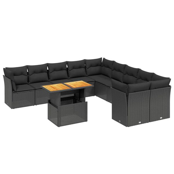 vidaXL 11-dijelni set vrtnih sofa od poliratana s jastucima crni