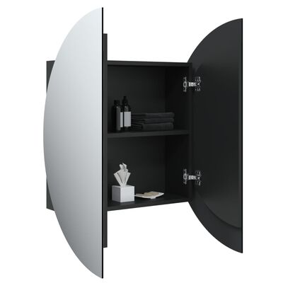 vidaXL Kupaonski ormarić s okruglim ogledalom LED crni 54x54x17,5 cm