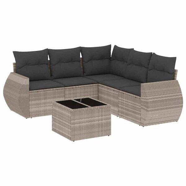 vidaXL 6-dijelni set vrtnih sofa od poliratana s jastucima svjetlosivi