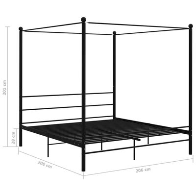 vidaXL Okvir za krevet s nadstrešnicom crni metalni 200 x 200 cm