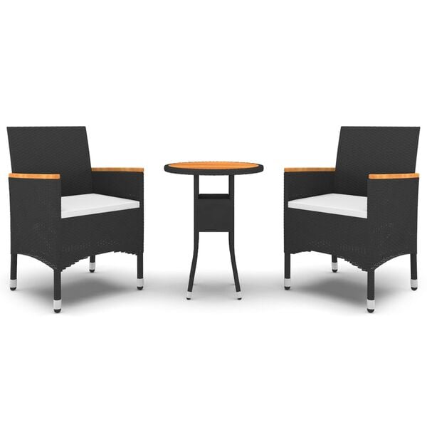 vidaXL 3-dijelni vrtni blagovaonski set od poliratana crni