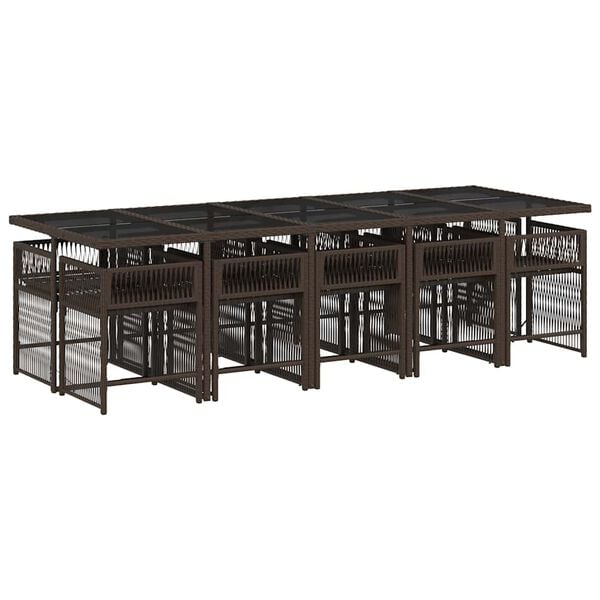 vidaXL 11-dijelni vrtni blagovaonski set s jastucima poliratan smeđi