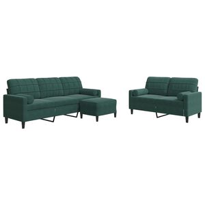 vidaXL 3-dijelni set sofa s jastucima tamnozeleni bar&scaron;unasti