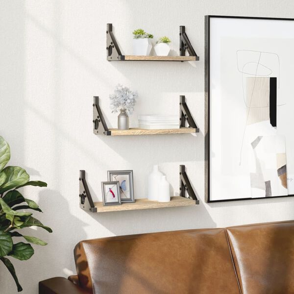 vidaXL 3-dijelni set zidnih polica boja hrasta od konstruiranog drva