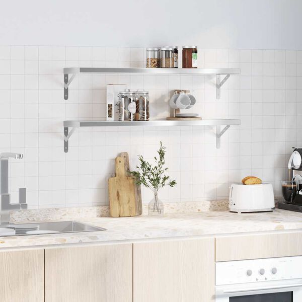 vidaXL Zidne police 2 kom 100x23,5 cm srebrne nehrđajući čelik