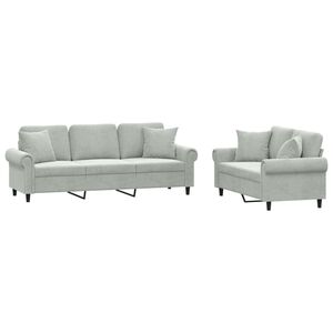 vidaXL 2-dijelni set sofa s jastucima svjetlosivi bar&scaron;unasti