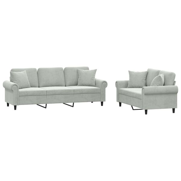 vidaXL 2-dijelni set sofa s jastucima svjetlosivi bar&scaron;unasti