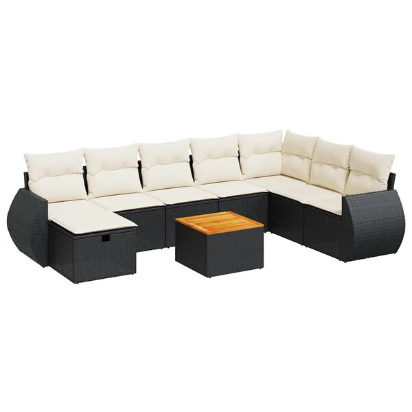 vidaXL 9-dijelni set vrtnih sofa s jastucima crni od poliratana
