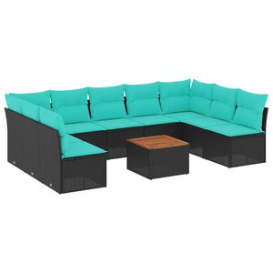 vidaXL 10-dijelni set vrtnih sofa od poliratana s jastucima crni