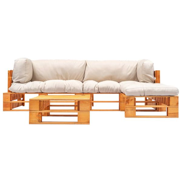 vidaXL 4-dijelna vrtna garnitura od paleta s jastucima boje pijeska