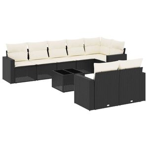 vidaXL 9-dijelni set vrtnih sofa s jastucima crni od poliratana