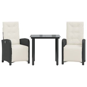 vidaXL 3-dijelni bistro set s jastucima crni od poliratana