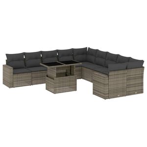 vidaXL 11-dijelni set vrtnih sofa od poliratana s jastucima sivi