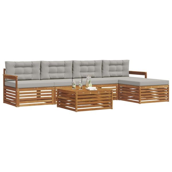 vidaXL Set vanjskih sofa s jastukom 6 pcs Prirodna i svijetlo siva