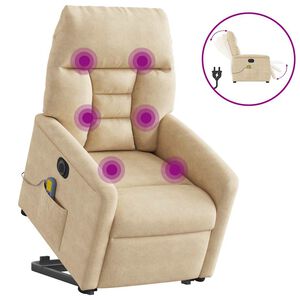 vidaXL Električni masažni naslonjač na podizanje krem od mikrovlakana