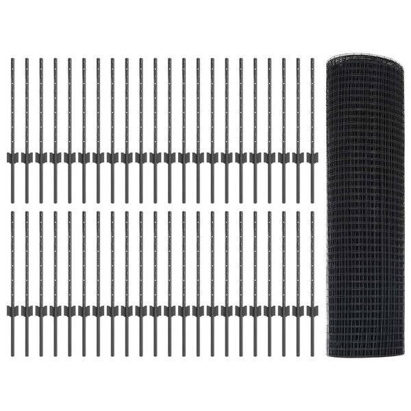 vidaXL Ograda s postovima Siva 0,5 x 100 m Čelik i PVC