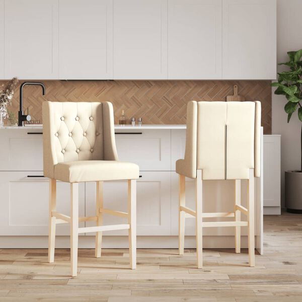 vidaXL Barske stolice 2 kom masivno drvo kaučukovca i tkanina