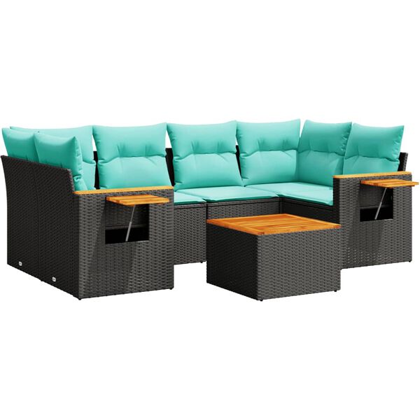 vidaXL 7-dijelni set vrtnih sofa od poliratana s jastucima crni