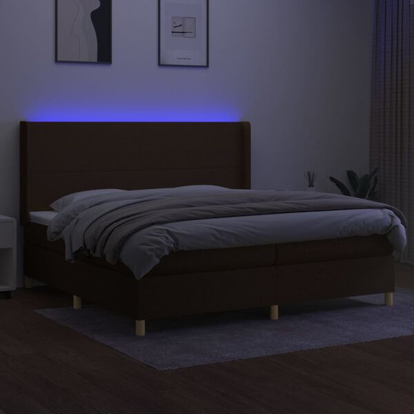 vidaXL Krevet box spring s madracem LED tamnosmeđi 200x200 cm tkanina