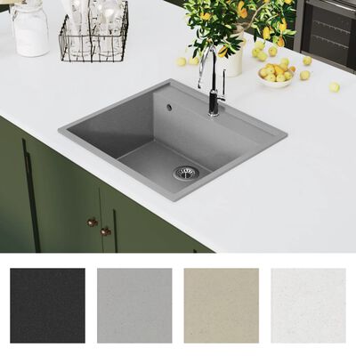 vidaXL Kuhinjski sudoper s otvorom protiv prelijevanja sivi granitni