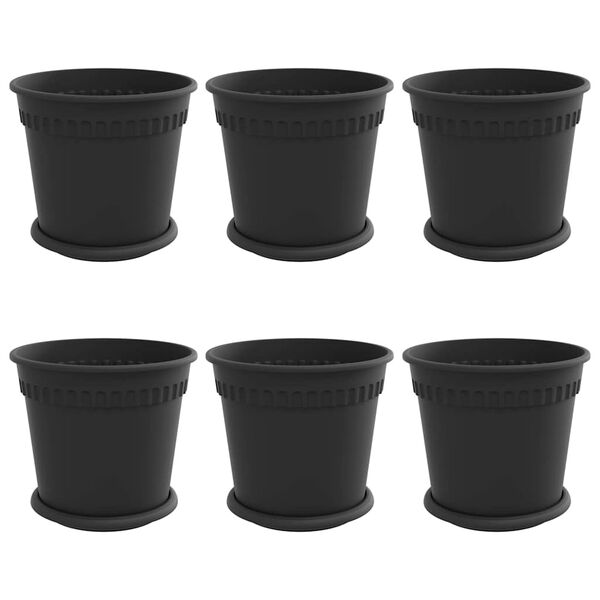 vidaXL Saksije za biljke 6 pcs Crna &Oslash; 19 x 16 cm Plastika