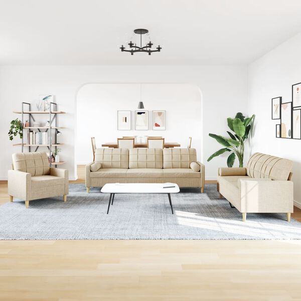 vidaXL 3-dijelni set sofa s ukrasnim jastucima krem od tkanine