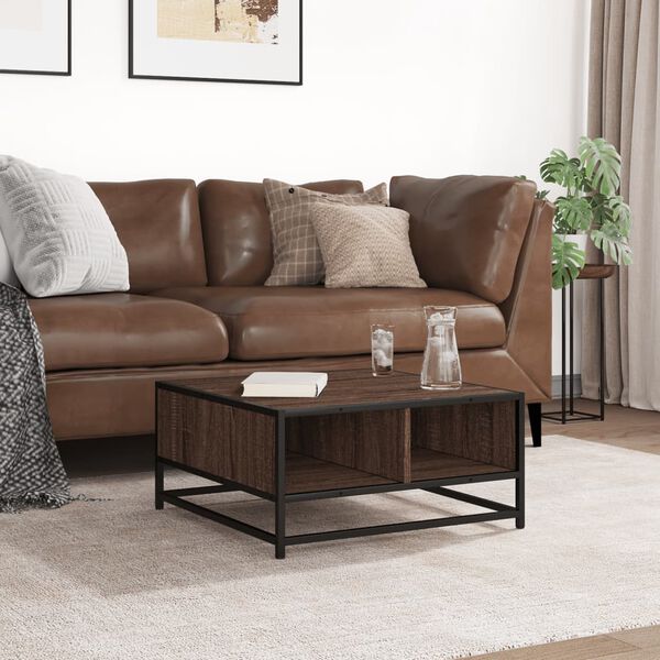 vidaXL Stolić za kavu smeđa boja hrasta 60,5x60,5x30 cm drvo i metal