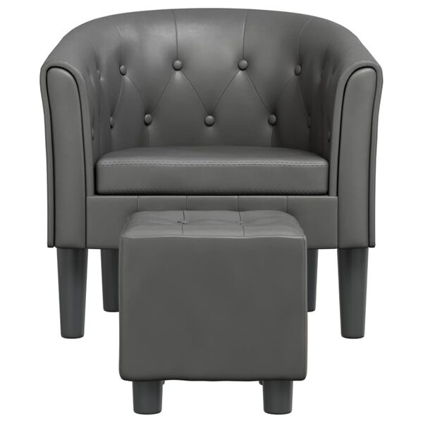 vidaXL Zaobljena fotelja od umjetne kože s tabureom siva