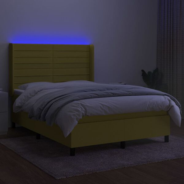 vidaXL Krevet box spring s madracem LED zeleni 140x200 cm od tkanine