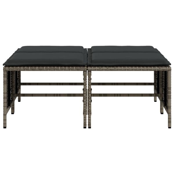 vidaXL Vrtni taburei s jastucima 4 kom sivi od poliratana