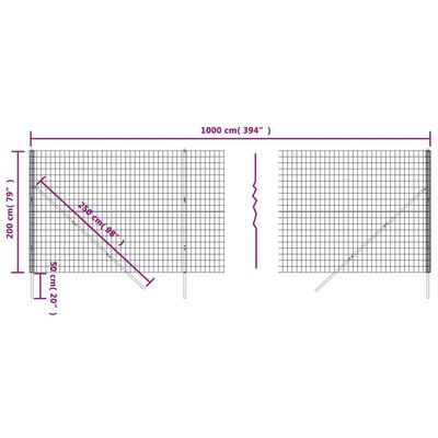 vidaXL Ograda od žičane mreže antracit 2x10 m od pocinčanog čelika