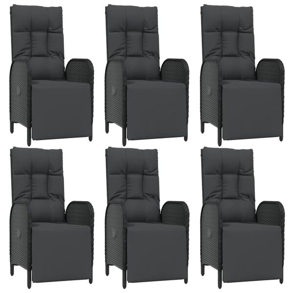 vidaXL 7-dijelni vrtni blagovaonski set s jastucima crni od poliratana