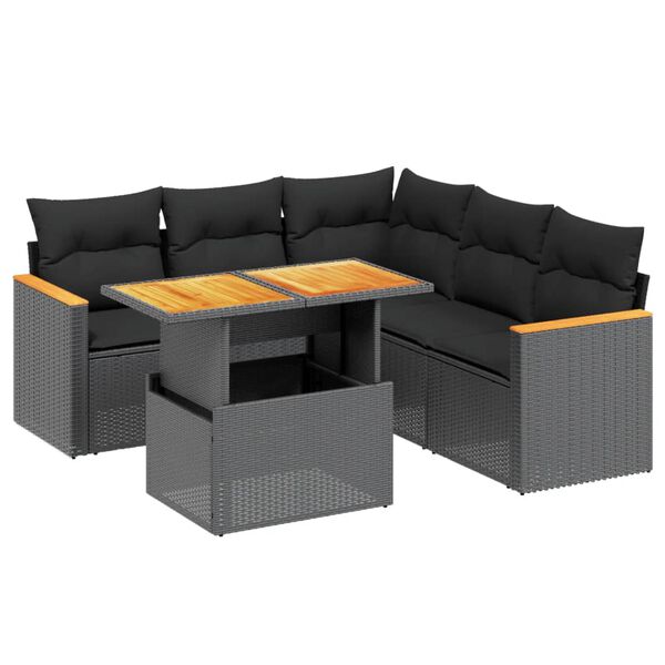 vidaXL 6-dijelni set vrtnih sofa s jastucima crni od poliratana