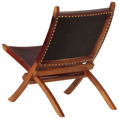 vidaXL Sklopiva stolica za opuštanje tamnosmeđa od prave kože