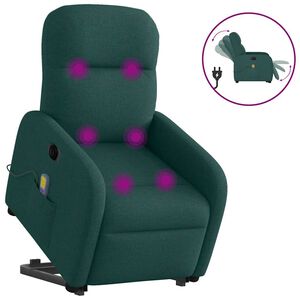 vidaXL Električni masažni naslonjač na podizanje tkanina tamnozeleni
