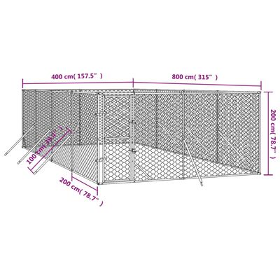 vidaXL Vanjski kavez za pse srebrni 4 x 8 x 2 m od pocinčanog čelika