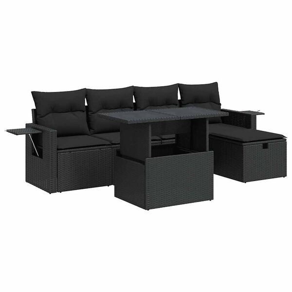 vidaXL 6-dijelni set vrtnih sofa s jastucima crni od poliratana