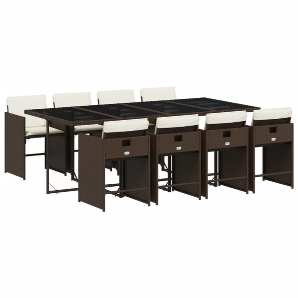 vidaXL 9-dijelni vrtni blagovaonski set s jastucima poliratan smeđi