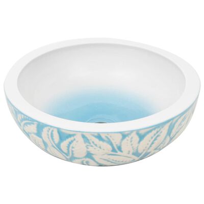vidaXL Nadgradni umivaonik bijelo-plavi okrugli Φ 41 x 14 cm keramički