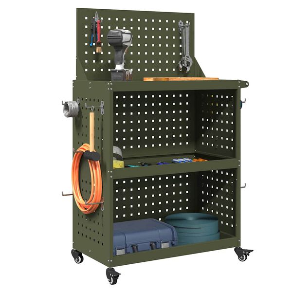 vidaXL Količar za alate s policom Maslinovo zelena 65 x 35 x 111 cm