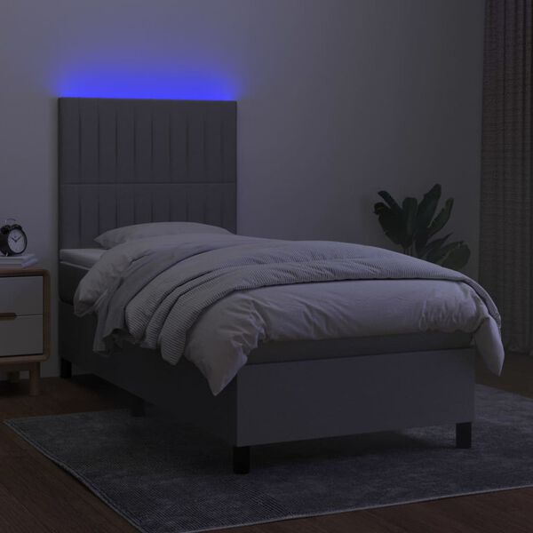 vidaXL Krevet box spring s madracem LED svjetlosivi 80x200 cm tkanina