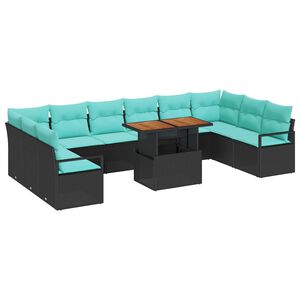 vidaXL Vrtni set za objed s jastukom 11 pcs Crna i Plavozelena