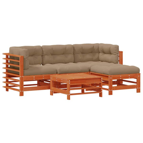 vidaXL Set lounge namje&scaron;taja za vrt 5 pcs Vosak Smeđa Masivna borovina
